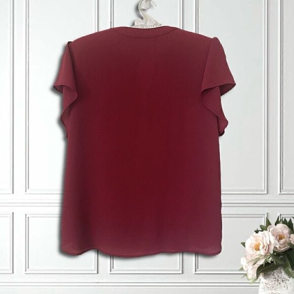 Active USA Cranberry Red V Neck Flutter Sleeve Top Sz 1X - Picture 3 of 8